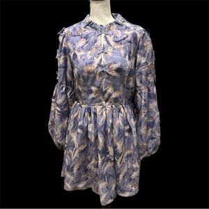 INA Purple 3D Applique Butterfly Feather Romantic Fairy Whimsical Dress Size M